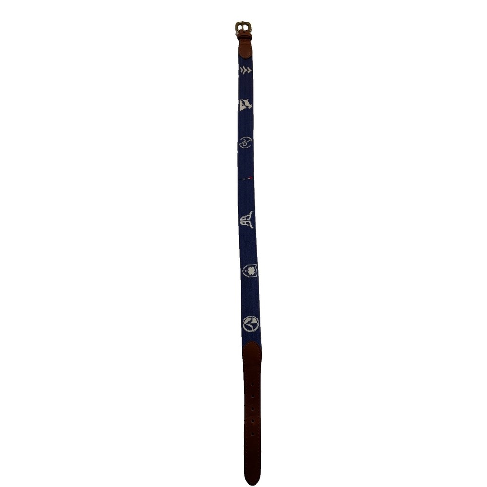 Smathers & Branson Needlepoint Belt Size 34 Blue Golf Pattern Leather